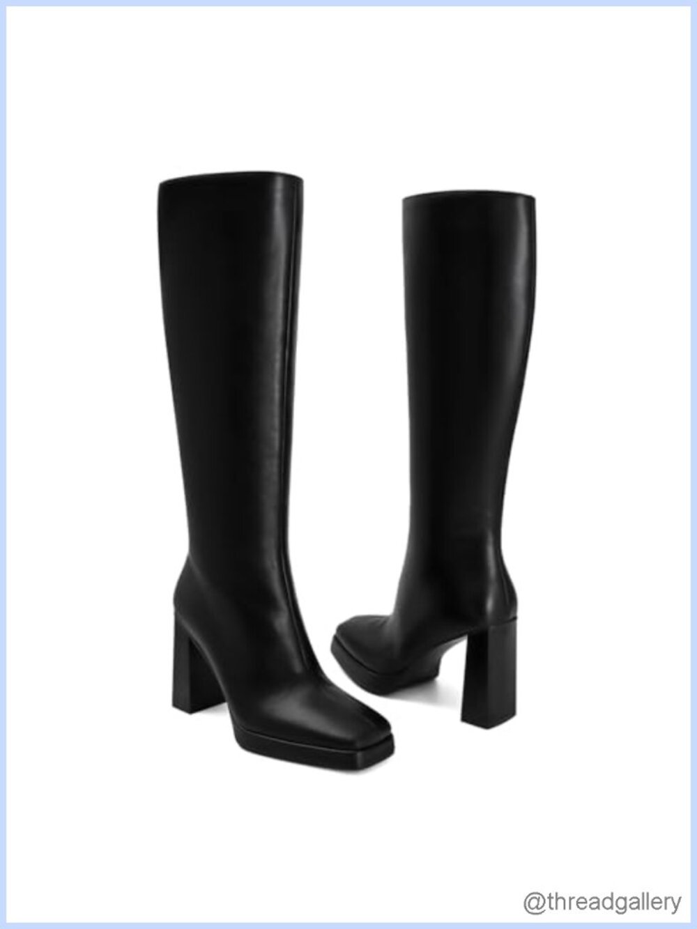 Faux Leather Knee High Platform Boots Square Toe Chunky Block Heel